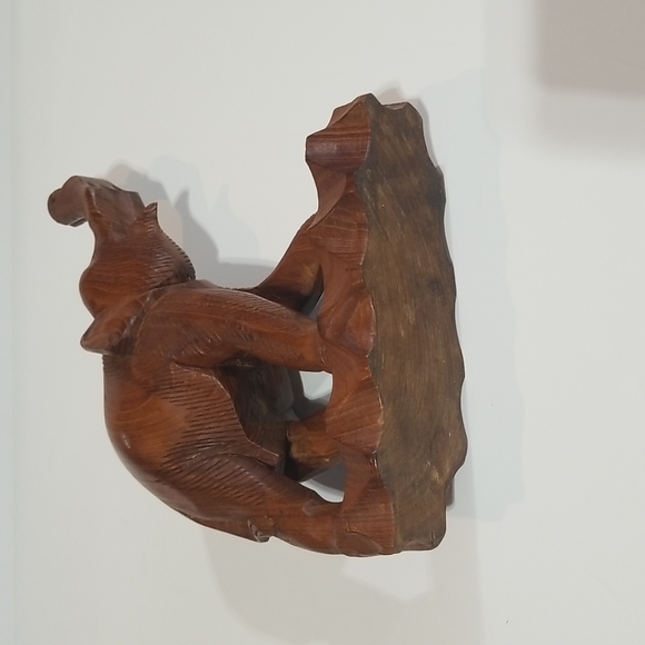 VINTAGE 14" Wooden Chunky Trunks Up Elephant on Attached Base - Picture 8 of 11